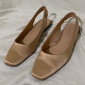 Zara Satin Pink Nude Slingback Ballet Flats